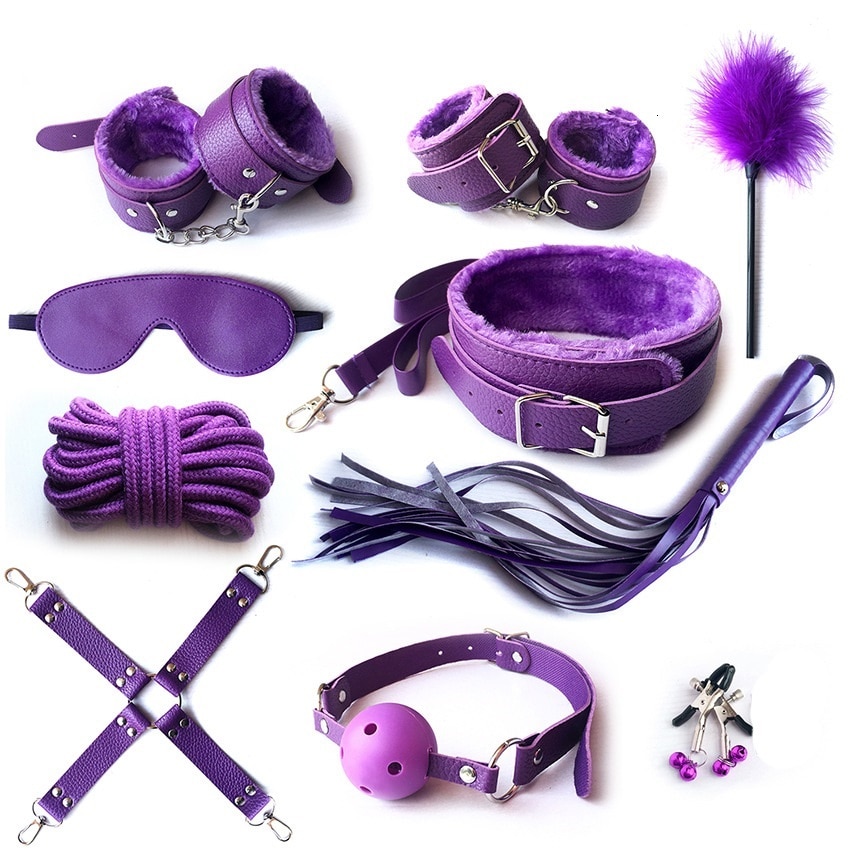 10PCS/set Leather Sex Toys For Adult Game Erotic BDSM Sex Kits Bondage Handcuffs Sex Game Whip Gag SM Bdsm Toys Nipple Clamps - Image 3