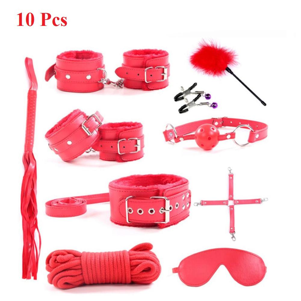 10PCS/set Leather Sex Toys For Adult Game Erotic BDSM Sex Kits Bondage Handcuffs Sex Game Whip Gag SM Bdsm Toys Nipple Clamps - Image 4