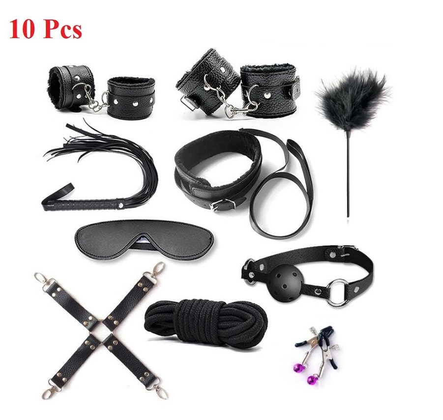 10PCS/set Leather Sex Toys For Adult Game Erotic BDSM Sex Kits Bondage Handcuffs Sex Game Whip Gag SM Bdsm Toys Nipple Clamps - Image 5