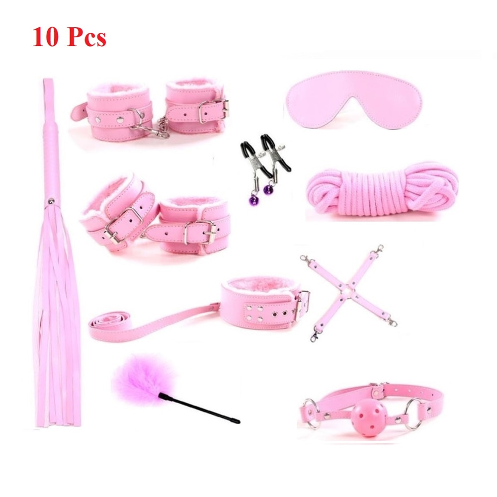 10PCS/set Leather Sex Toys For Adult Game Erotic BDSM Sex Kits Bondage Handcuffs Sex Game Whip Gag SM Bdsm Toys Nipple Clamps - Image 6