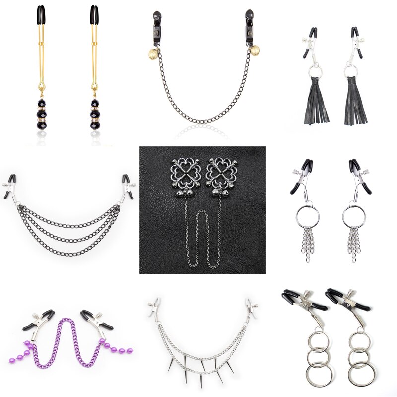 1Pair Metal Bondage Nipple Clamps Chain Nipple Clips Labia Clamps Slave BDSM Women Toys Adult Sex Games Breast Clover Clamps s&m - Image 2