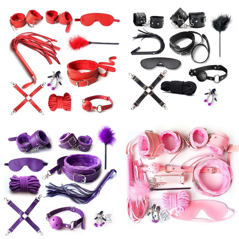 BDSM Bondage Restraint Set Sex Handcuffs Whip Anal Beads Butt Plug Anal Plug Bullet Vibrator Sex Toys for Woman Adult S&M Fetish