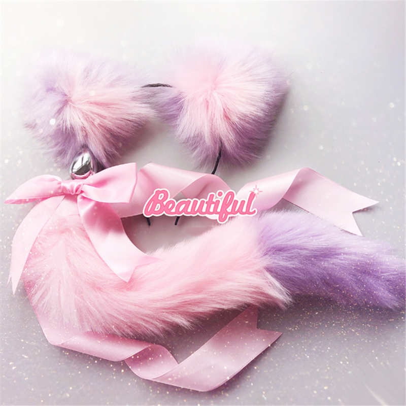 Fox Tail Bow Metal Butt Anal Plug Cute Bow-Knot Soft Cat Ears Headbands Erotic Cosplay Accessories Adult Sex Toys For Couples