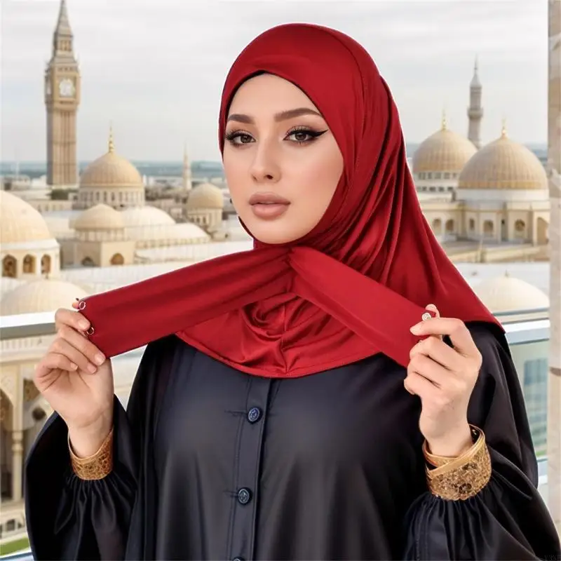 Y3NE Stylish Muslims Headscarf with Chin Button Design for Fashionable Easy Wear Comfortable Breathable Fabric Various Shades